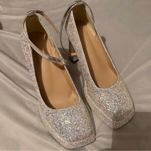 Elegant Silver Glitter Women's Heels